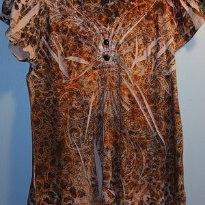 Apt. 9 Brown and Orange Patterned Blouse